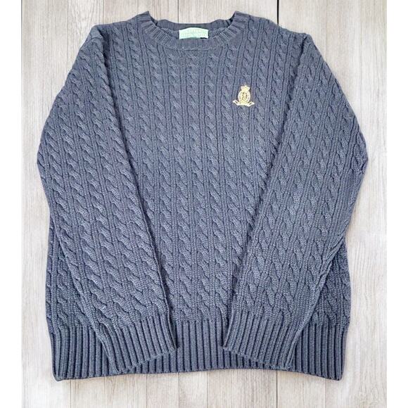 Lauren Ralph Lauren Sweaters - Vtg Lauren Ralph Lauren Navy Blue 100% Cotton Knit Logo Sweater Women's Small S